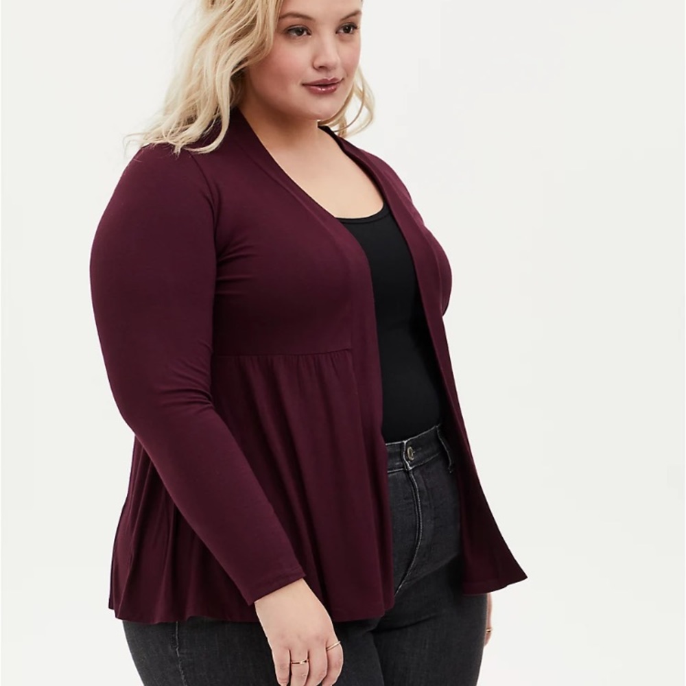 Burgundy open peplum cardigan